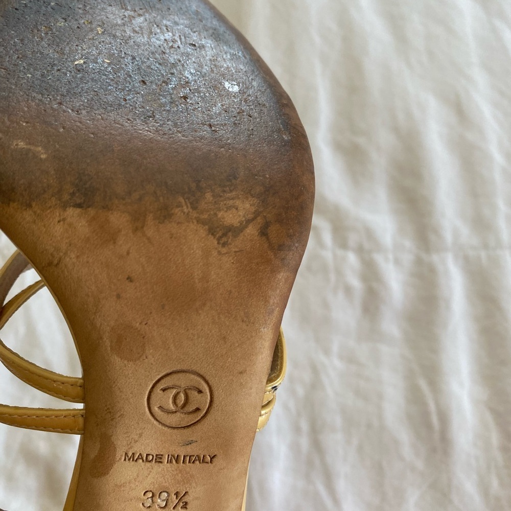 CHANEL Gold Strappy High Heel Sandals - Picture 8 of 16